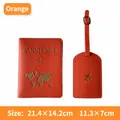 Set porta passaporto e etichetta bagaglio in pelle arancione con mappa del mondo oro - Porta Passaporto + Etichetta per Bagaglio / Set Arancione