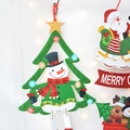 Sparkly Merry Christmas door signs featuring Santa Claus, snowman and reindeer on a green tree - 22*34CM / Pine Tree Snowman