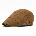 Brown distressed vintage newsboy cap with grid stitching and fashion side label - Adjustable / Coffee
