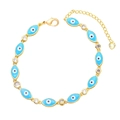 Bohemian gold evil eye bracelet with blue enamel charms and sparkling round crystals - Blue
