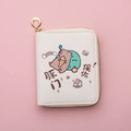 Cartoon Capybara square white PU leather coin purse with golden zipper ring on pink backdrop - White - Capy Blessings