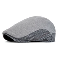 Grey wool-blend flat cap with patchwork design and side metal badge detail - Light Gray