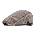 Plaid newsboy cap in brown and white houndstooth with adjustable leather strap - Adjustable / Light Khaki