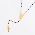 Collana Y bohémien dorata con perline blu e ciondolo a croce in stile religioso - Blu scuro