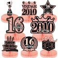 8-piece 16th birthday honeycomb centerpieces in rose gold and black for table decoration - 16th Birthday Style / 9 Pieces Set / Rose Gold