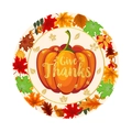 Thanksgiving party paper plate with Give Thanks pumpkin design and autumn maple leaves - Maple Leaf Small Plates