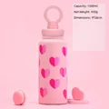 Gobelet rose 1000ml en acier inoxydable mat avec motifs de cœurs et poignée ronde - Pot 1000ml Avec Couvercle Magnétique