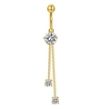 Golden butterfly navel ring featuring three white zircons and dual tassel chains - Gold Chain Style