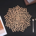 Golden hollowed hibiscus floral PVC placemat heat resistant coaster for elegant dining table - Rose Gold