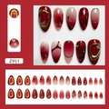 Dunkelrote Mandel-Nagel-Sets mit 3D-Goldfolienrändern und Sternen-Nailart-Akzenten - Deep Red Star (Kleber enthalten)
