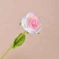 Handmade crochet pink and white rose flower with green leaves for home decoration - Pink Gradient Rose