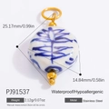 Blue and white porcelain style stainless steel round pendant with gold hanging ring - Round Blue and White Porcelain Style (PJ91537)
