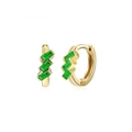 Retro geometric s925 silver needle hoop earrings with rectangular green zircon stones - Green Gold