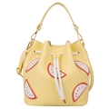 Borsa a secchiello gialla in pelle PU con toppe al limone e coulisse dorata - Giallo