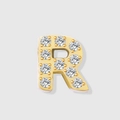 Golden DIY jewelry charm letter R featuring sparkling white micro-pave zircons - Letter R-Gold