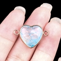 Golden heart connector with blue cracked semi-precious stone and dual side loops - Dyed Blue Clear Quartz Double Hole (Gold)