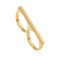 Anello doppio dito dorato minimalista in acciaio inossidabile lucido con design geometrico - Taglia unica / Oro