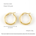 Detail of 23.5mm 18K gold plated stainless steel hoop earrings with Greek key pattern - Greek Key Pattern Style (ZE537G)