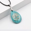 Tree of Life teardrop necklace with turquoise stone and black cord, variant view - Turquoise With Black Braided Rope
