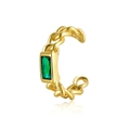 925 silver ear cuff with gold woven chain and emerald green rectangular gemstone - Green Zirconia - Gold Plated