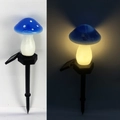 Solar powered blue mushroom garden light with white dots and ground stake - Single Mushroom Blue