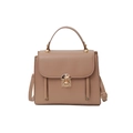 Retro brown leather handbag for women featuring a metal lock and crossbody strap - Khaki