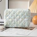Portable floral makeup bag with blue flowers on cream quilted cotton fabric - Blue Floral (Medium)