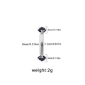Detail view of 8mm curved barbell eyebrow ring with 3mm black stones and dimensions - Silver Black Rhinestone Style (CS160833)