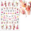 Pink tulip and yellow flower nail art stickers set with model F946 design patterns - F946 (Grey Pink Flower Leaf)