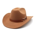 British vintage wide brim fedora hat in brown wool felt with leather belt and metal buckle - M (56-58cm) / Khaki
