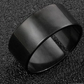 Matte black titanium steel wide open ring with a brushed texture on a dark background - Polished Open Ring / Black