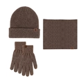 Ensemble d'hiver avec bonnet tricoté, tour de cou et gants tactiles en marron mélangé - café