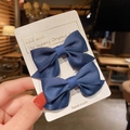 Set of two navy blue handmade ribbon bow hair clips with textured fabric and elegant finish - Handmade Bow (A1715) / 2 Pcs/Set / Navy Blue
