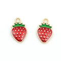 Mini DIY strawberry fruit charms with red enamel and golden alloy finish for jewelry making - Strawberry - Red