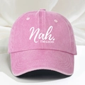 Pink washed cotton baseball cap featuring Nah I'M GOOD slogan on soft fabric background - Pink