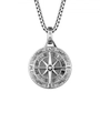 Detailed view of silver compass pendant with fine engraving on a sturdy box chain - Compass Necklace (25*35mm/60cm Chain)