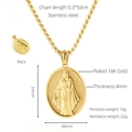 18K gold plated stainless steel Virgin Mary oval pendant necklace with 50cm chain - Virgin Mary and Child Oval Pendant + 3.0 Box Chain (ZG863) / 18K Gold Plated / Gold