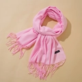 Pink cashmere style long scarf for women with classic fringe edges and woven material - Bright Pink