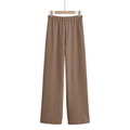 Women's autumn fashion high waist brown wide-leg trousers with elastic waistband - S / Brown Pants