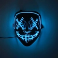 Blue LED glowing Halloween mask with X eyes and stitched mouth on black base - Dark Blue