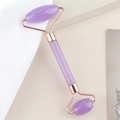 Double-headed purple resin face roller with rose gold frame for neck and eye massage - Resin Double Head Roller Purple