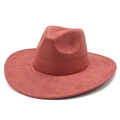 Classic coral red faux suede fedora hat with a wide brim and premium reinforced stitching - M (56-59cm) / Brick Red Suede
