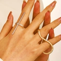 Irregular geometric ring set with gold wave and silver cross minimalist design - Minimalist Gold & Silver Two-Tone Geometric Ring Set (2Pcs) (30 戒指2件)