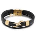 Men's multi-layer black leather bracelet with golden infinity symbol and metal clasp - 19cm Gold (KB146254-KLHQ)