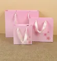 Three-piece set of pink cherry blossom gift paper bags with white ribbon handles - Small (14*7*15cm) / Gradient Cherry Pink