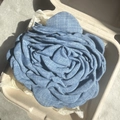 Blue denim fabric rose flower hair claw clip displayed in eco-friendly packaging - 12cm / Light Denim Blue