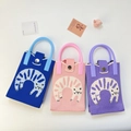 Cute knitted mini phone bag with cartoon cat pattern and silicone handle in three colors - Pink Cat-Lucky