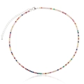 Rainbow cubic zirconia tennis necklace with silver base and adjustable chain extender - Silver Thin Circle Rainbow Style (XL00031 Silver)