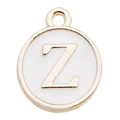 White enamel gold-plated round charm with letter Z for DIY jewelry making - 1 Piece (12x14mm) / White - Letter Z