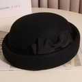 Chapeau melon élégant en feutre de laine noir avec nœud vintage et bord roulé pour femme - M (56-58cm) Réglable / Noir